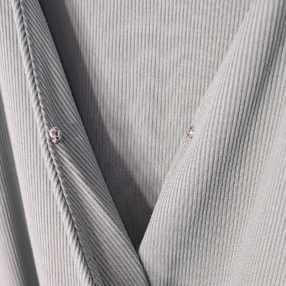 SO | Minimalist Teal Ribbed Long Sleeve Mini A-line Ruffle Dress Size L - Picture 6 of 8